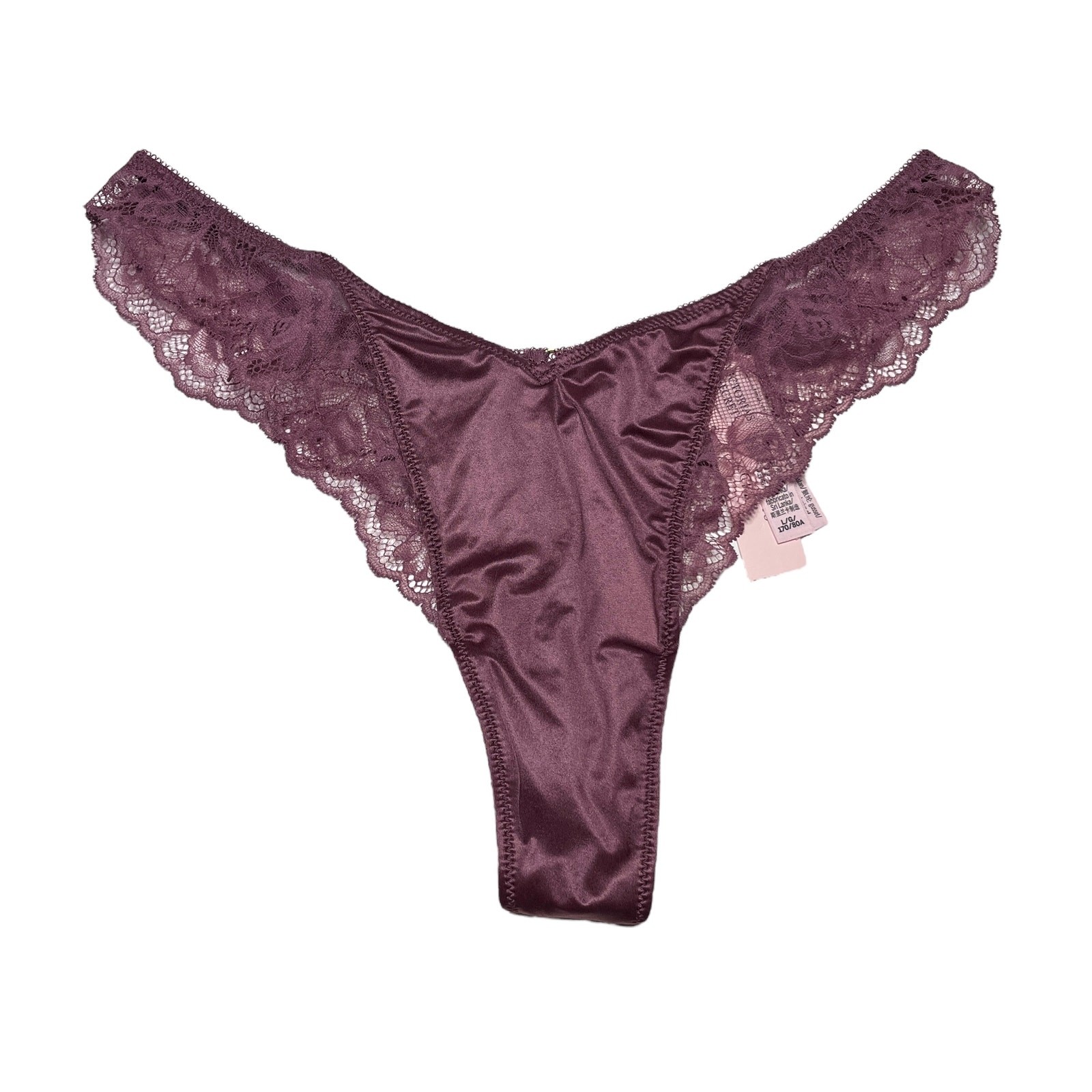 Victoria’s Secret Rose Lace-Trim High-Leg Thong Panty Purple Vapor Size Large