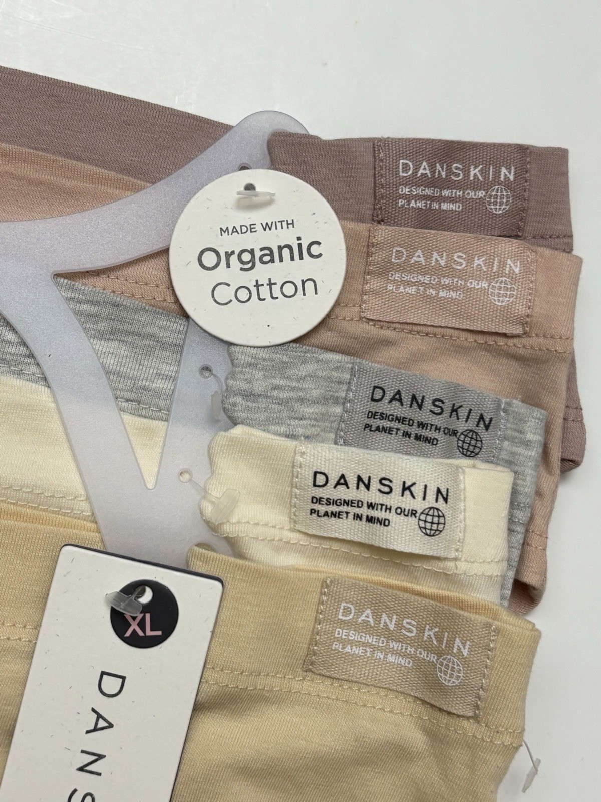 DANSKIN WOMEN ORGANIC COTTON BIKINI PANTIES XL 5 PACK SEAMLESS SOLID SUPER SOFT