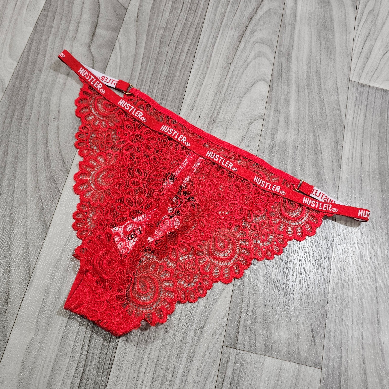 Hustler Red Branded Lace Tanga Brief Panty