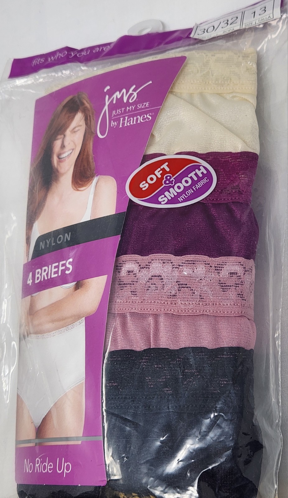 2011 Just My Size Soft & Smooth Nylon Briefs 4-Pack (30/32 Size 13) – New in Bag