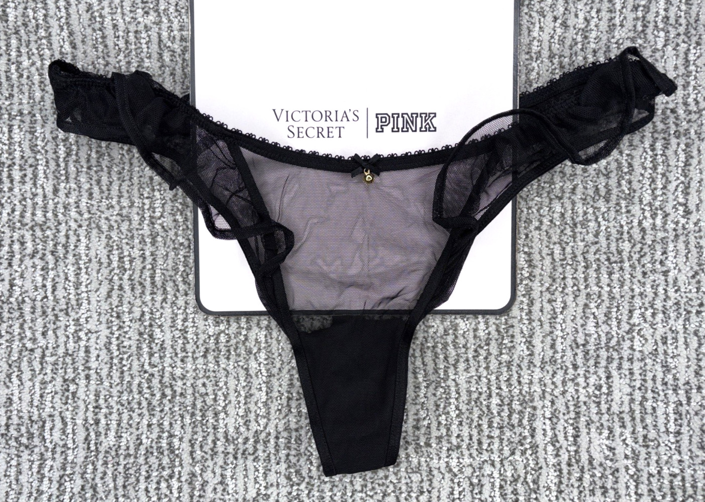 Victoria’s Secret Very Sexy NWT XXL Black Jingle Bell Mesh Ruffle Thong Panty
