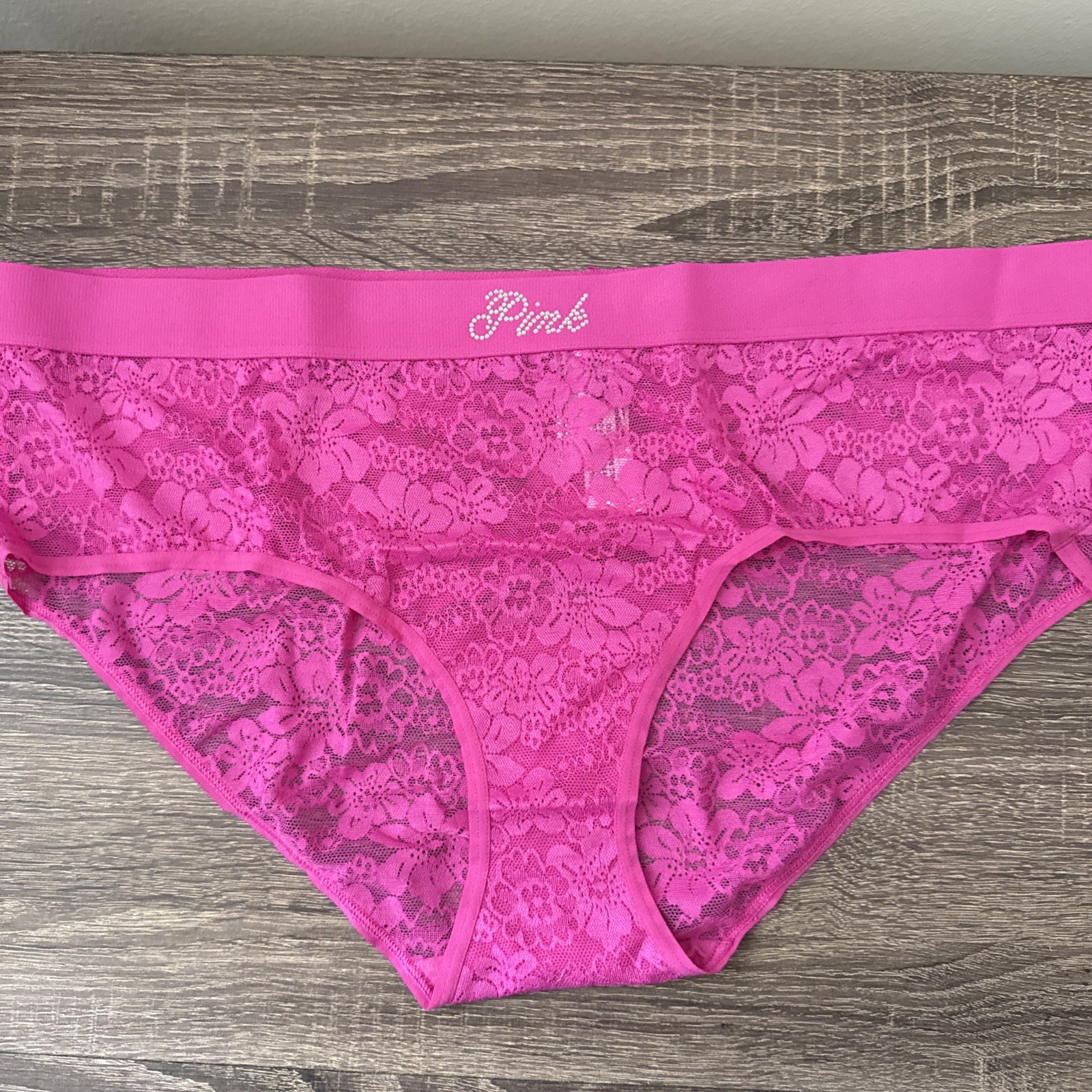 Pink By Victoria’s Secret, Xxl Fuchsia, Lace Floral Logo Hipster Panties