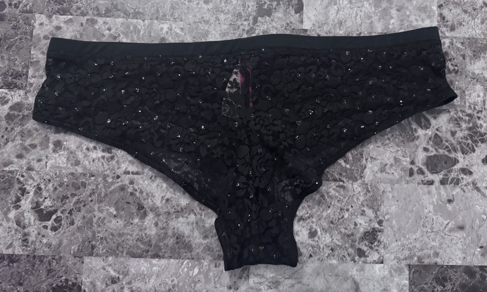 VICTORIA’S SECRET SEXY LITTLE THINGS L BLACK GLITTER LACE RARE HIPHUGGER PANTIES