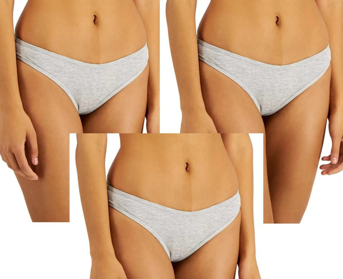 Jenni Women’s 3-Pack Ribbed Knit Thong Panty Underwear, Sleep Gray Heather