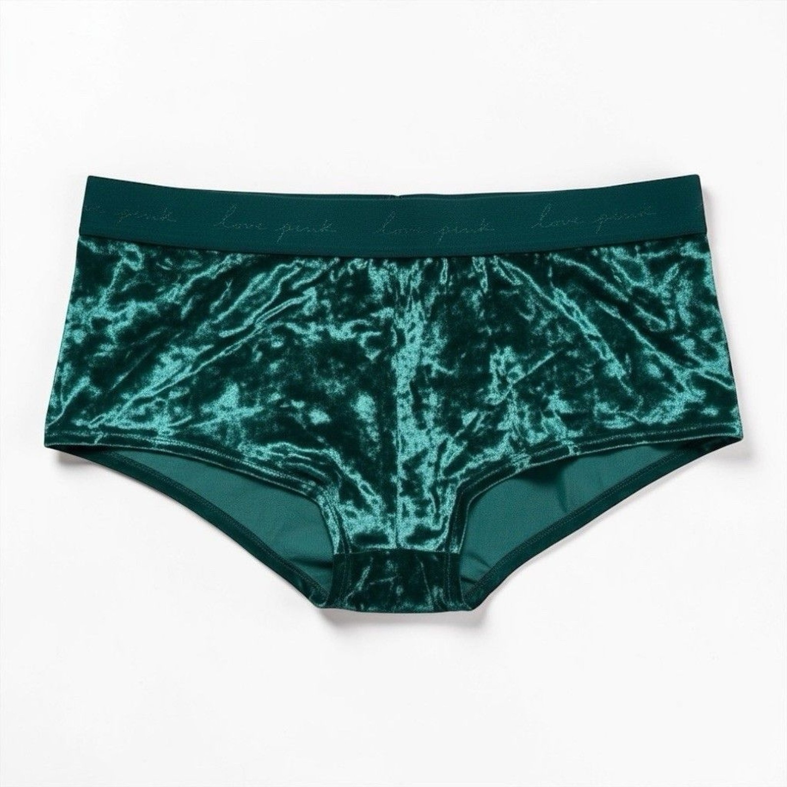 VS Pink Crushed Velvet Velour Boyshort Shortie Panties Dark Garden Green Size L