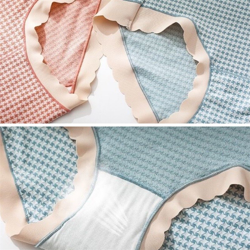 1PC Lady Japanese Briefs Checked Triangle Bowknot Bikini Panties Plus Size Multi
