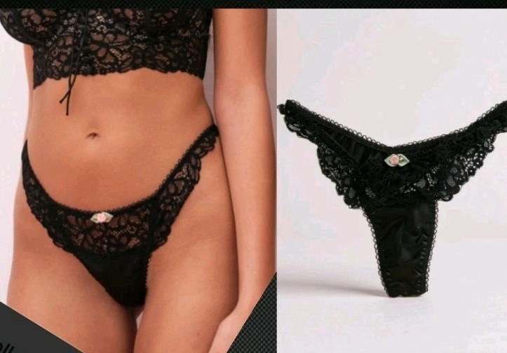 NEW! FOR LOVE AND LEMONS BUTTERFLY BLACK SATIN LACE TRIM THONG STRING PANTY! XXS
