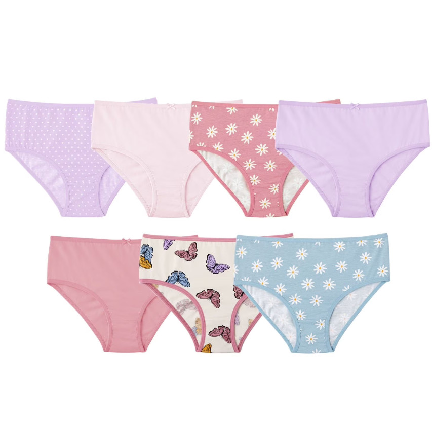 Member’s Mark Girls 7-Pack Organic Cotton Briefs Lilac Butterfly Print Size 4-16