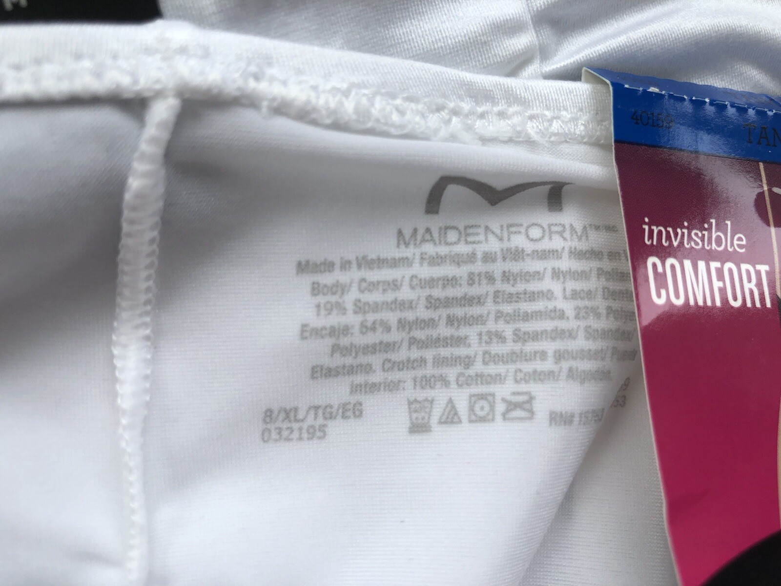 NWT Maidenform Invisible Comfort Tanga Panties 40159 2 PAIRS Size XL 8 White