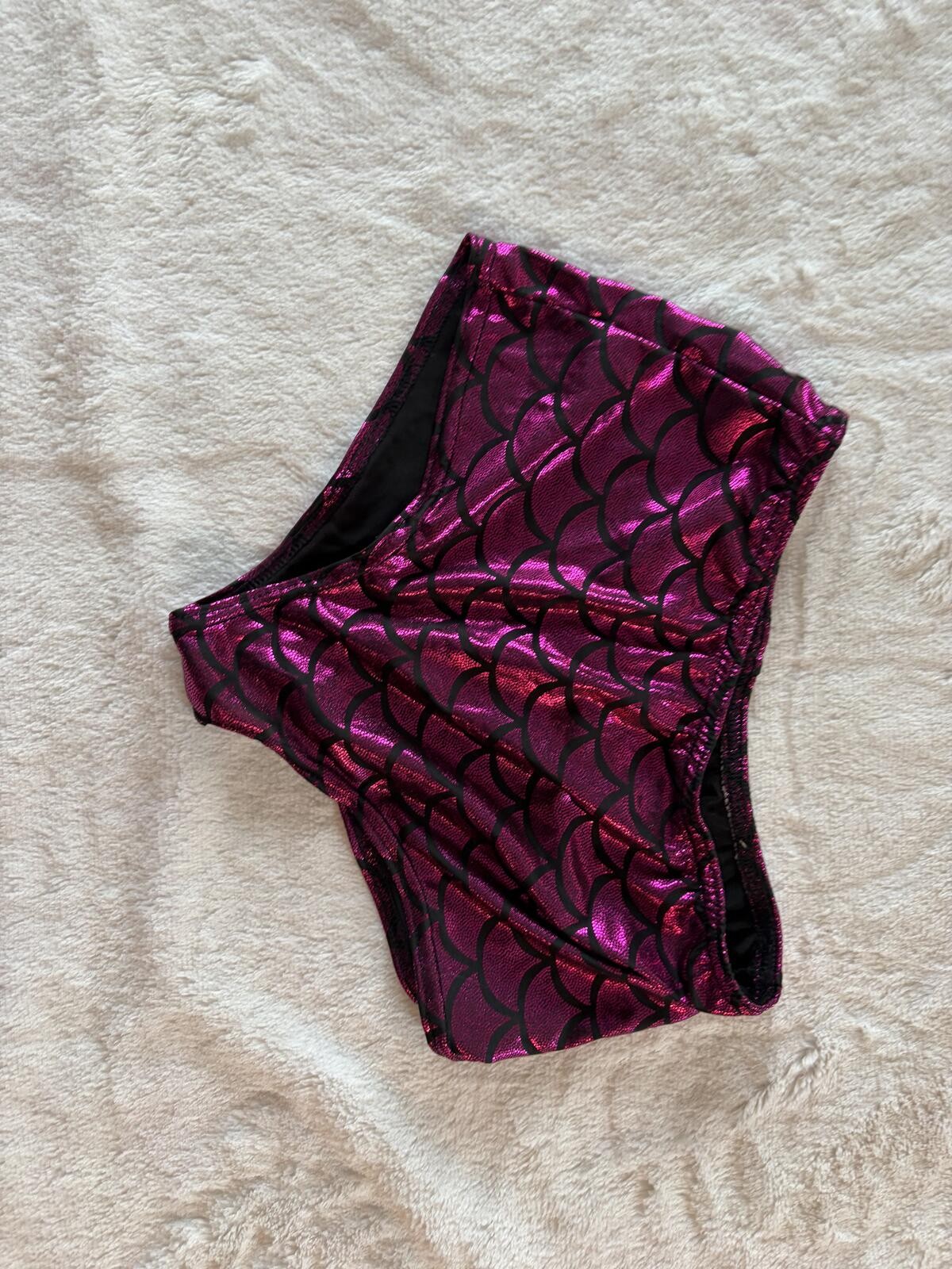 Women’s Purple Metallic Mermaid Scale Pattern Shorts