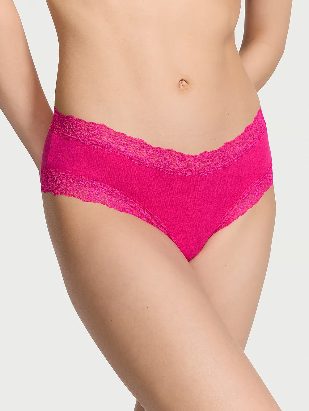 XL Hot Bright Pink Victoria’s Secret Stretch Cotton Lace-Waist &Leg Cheeky Panty
