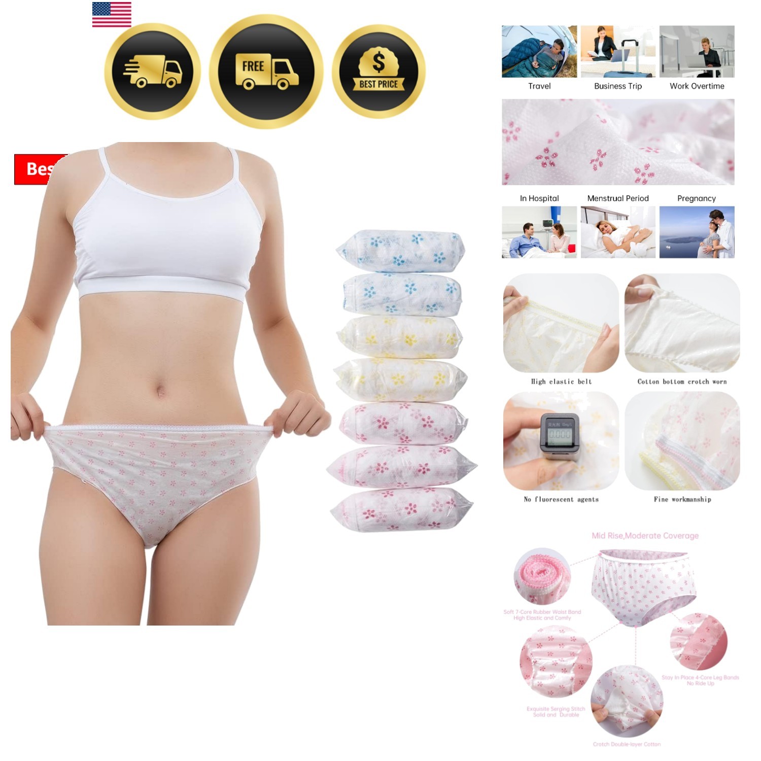 Women’s Disposable Underwear Ladies Briefs Paper Printing Panties for Travel …