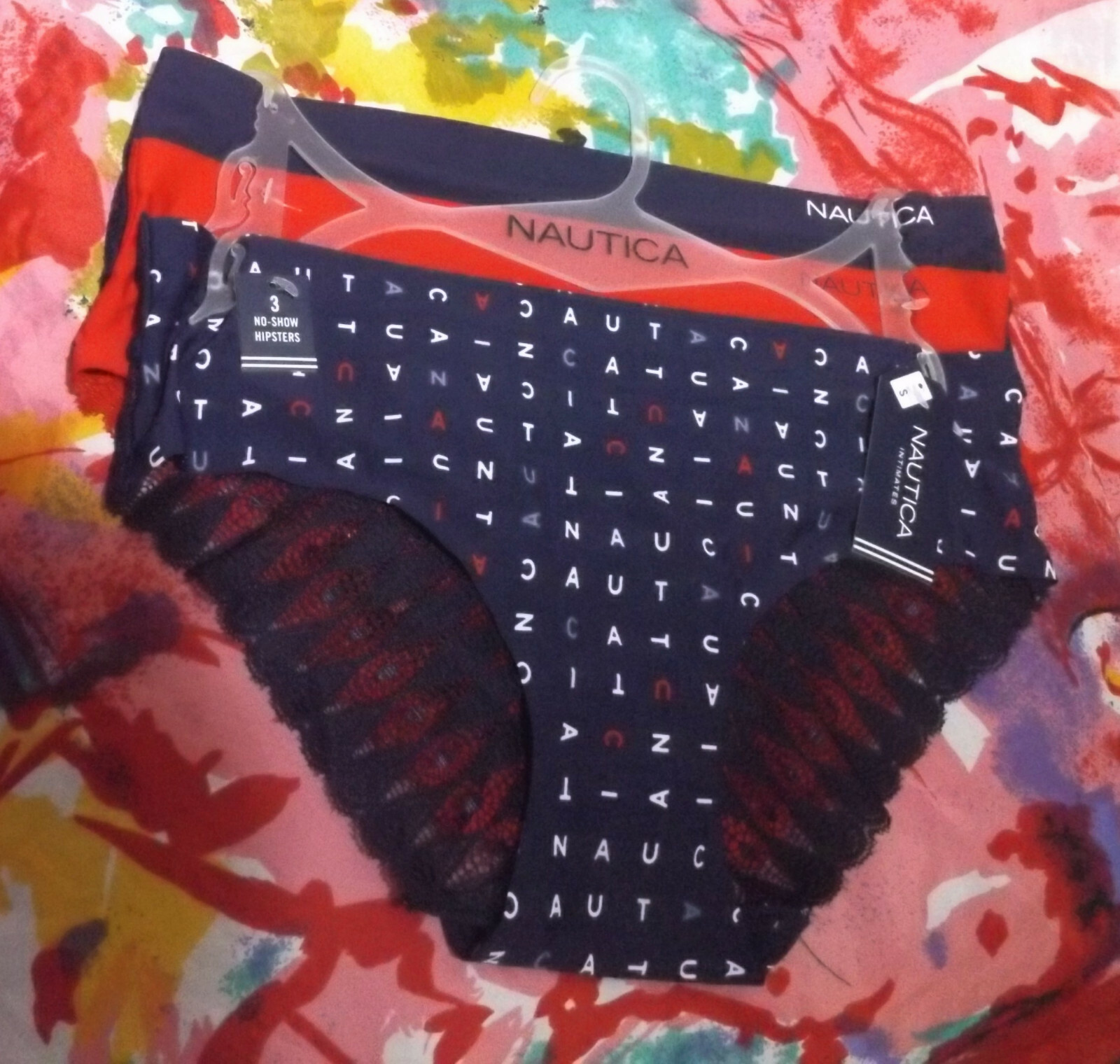 3 NEW NAUTICA NT9919 3PKN NO SHOW MF LACE BACK DETAIL HIPSTER PANTIES S