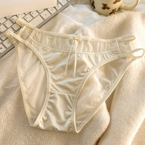 5 Packs Lot Sexy Womens Satin Panties Briefs Sheer Mesh Underwear Bow Lingeries