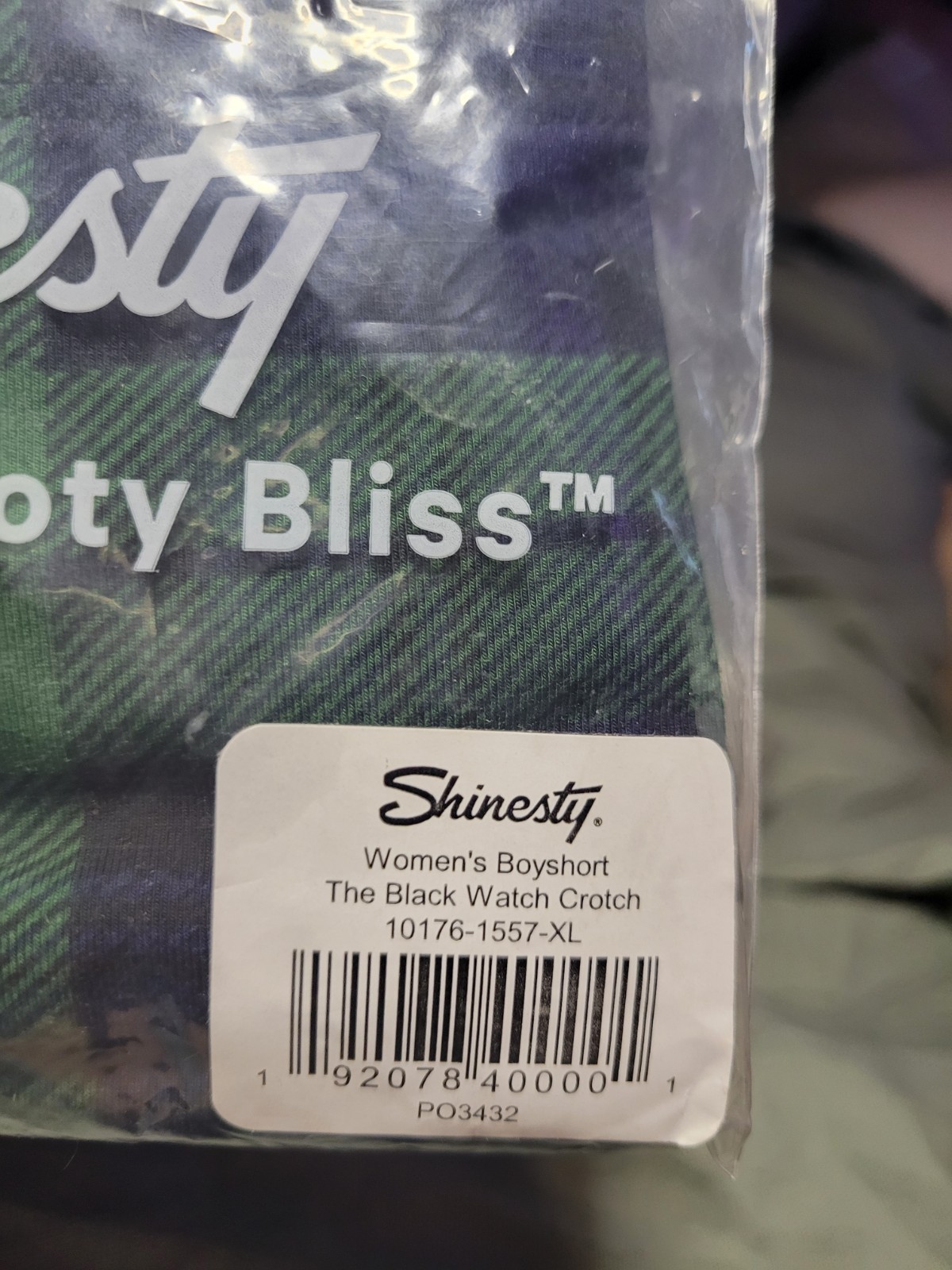 Shinesty The Black Watch Crotch Boyshort Panties XL Plaid Green Blue