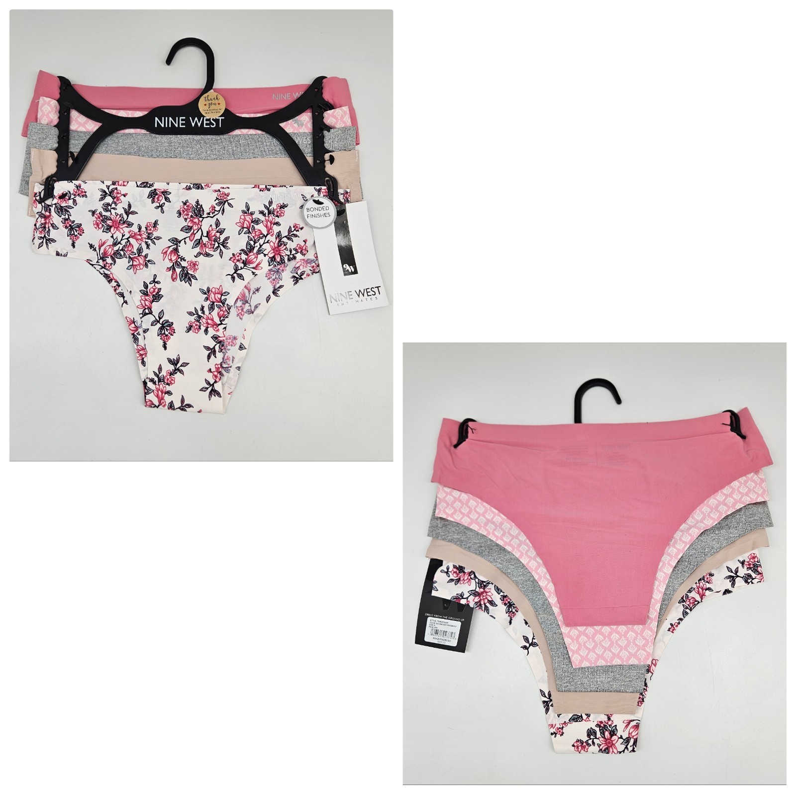 5 Pack NINE WEST 9W Women’s S L XL Bonded Finishes Micro Panties Pink Gray Beige