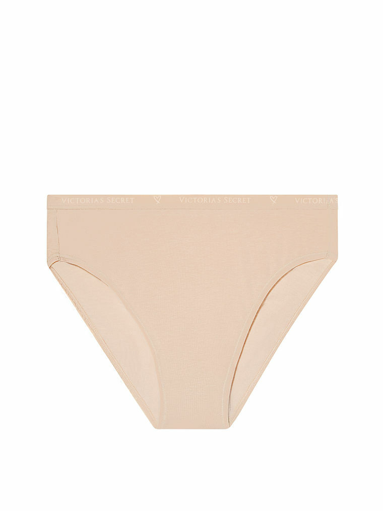 L Nude Beige Stretch Cotton Waist Victorias Secret High Leg Waist Brief Pantie