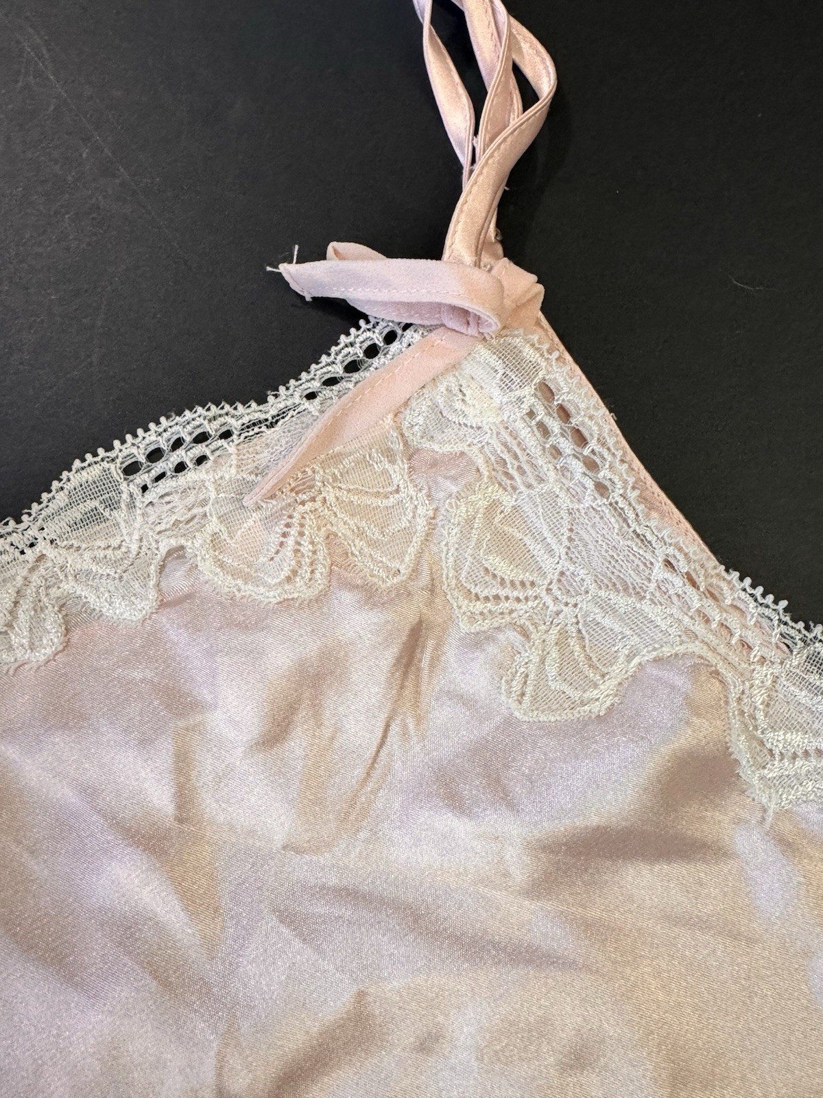 Beverly & Beck Babydoll Pink Satin Crop Y2K Cami Womens M Lace Trim Romantic