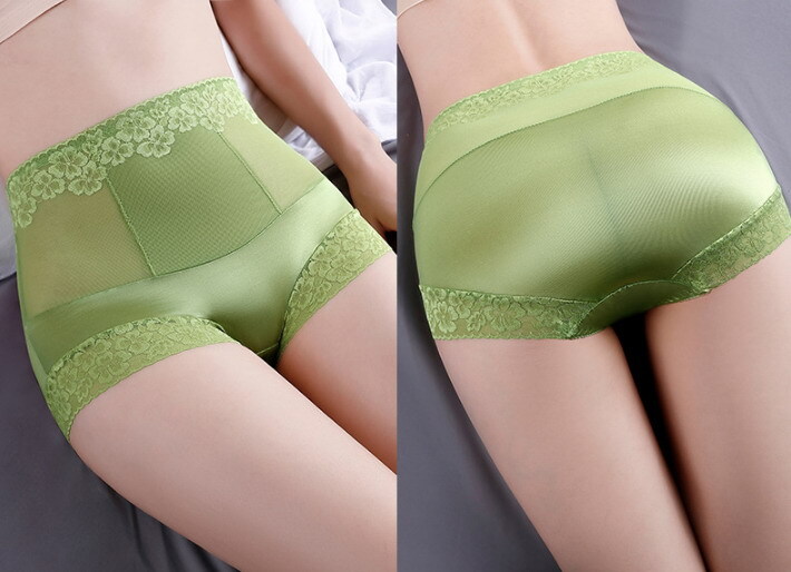 Women High waist Brief Floral Ice silk Lace Sexy Plus Size Underpants 90319
