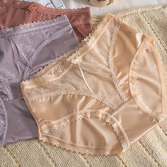 Pack Of 5 Womens Sexy Satin Panties Underwear Lingerie Sheer Lace Brief Intimate