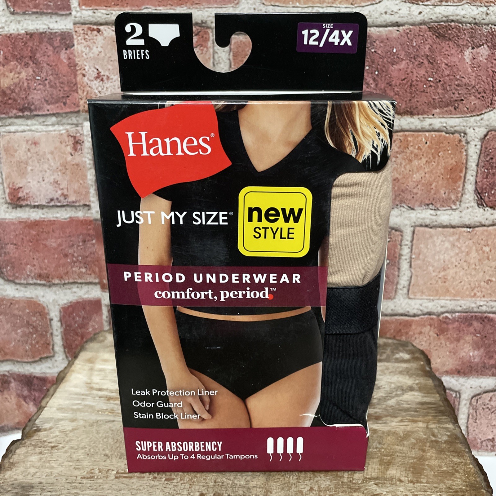 Hanes Just My Size Period Underwear 2 Briefs Size 12/4X New In Box