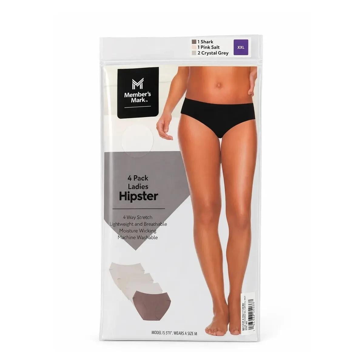 Member’s Mark Ladies 4 Way Stretch Moisture Wicking Hipster Underwear, 4 Pack