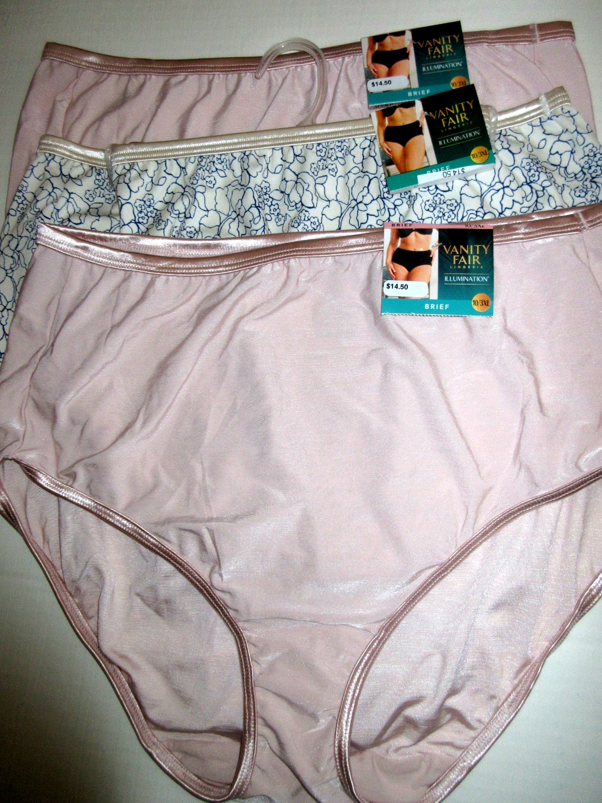 Vanity Fair 3-Pair BRIEF Body Shine Illumination Nylon/Poly 13109 Women ~ 10/3XL