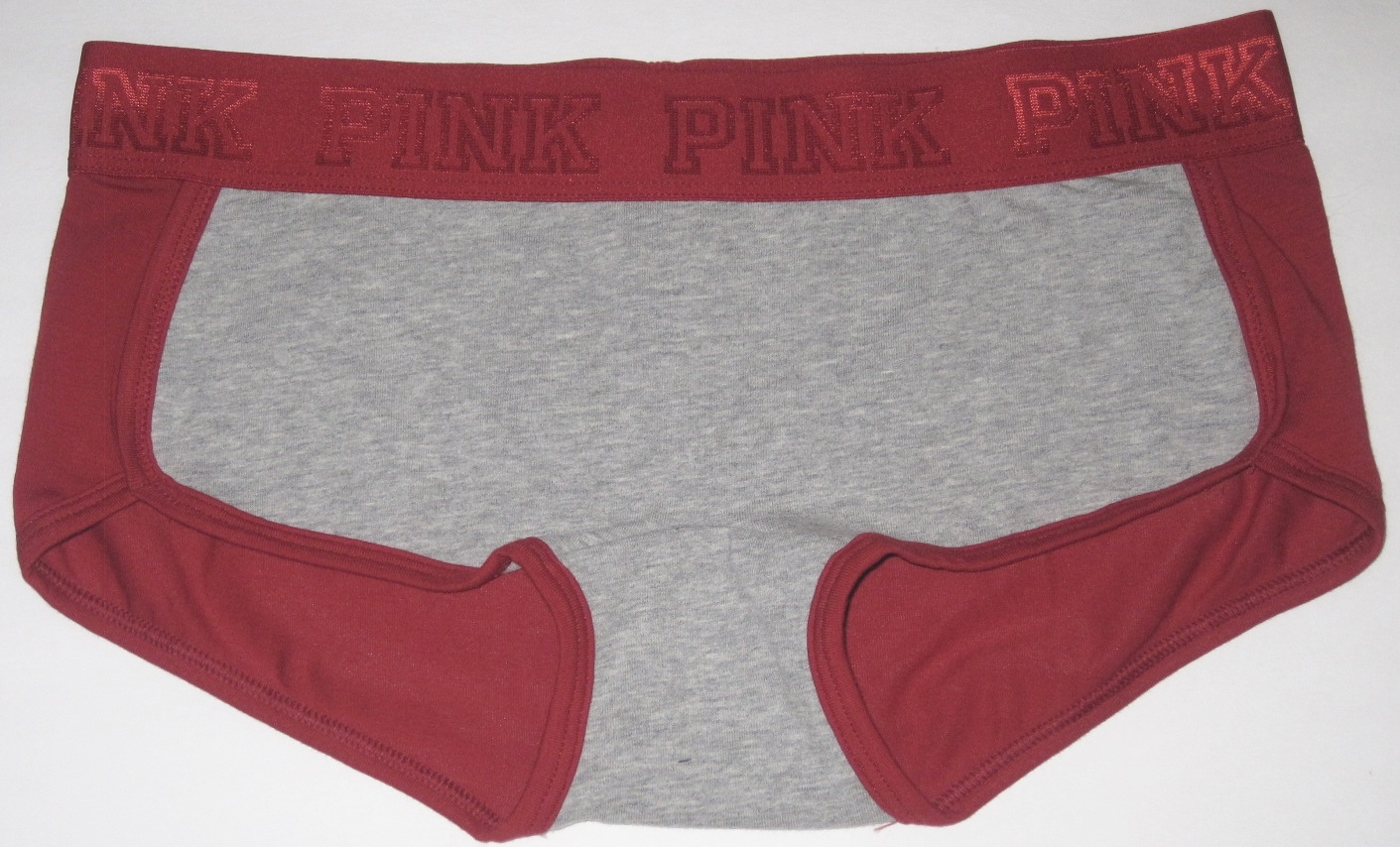 NIP VICTORIA’S SECRET PINK GRAY RED LOGO WAISTBAND BOYSHORTS CURVED HEM PANTIES