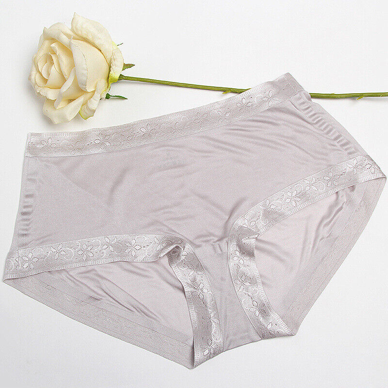 Female 100% Silk Seamless Underwear Hot Melt Weaving Silk Mid-waist Boxer Briefs
