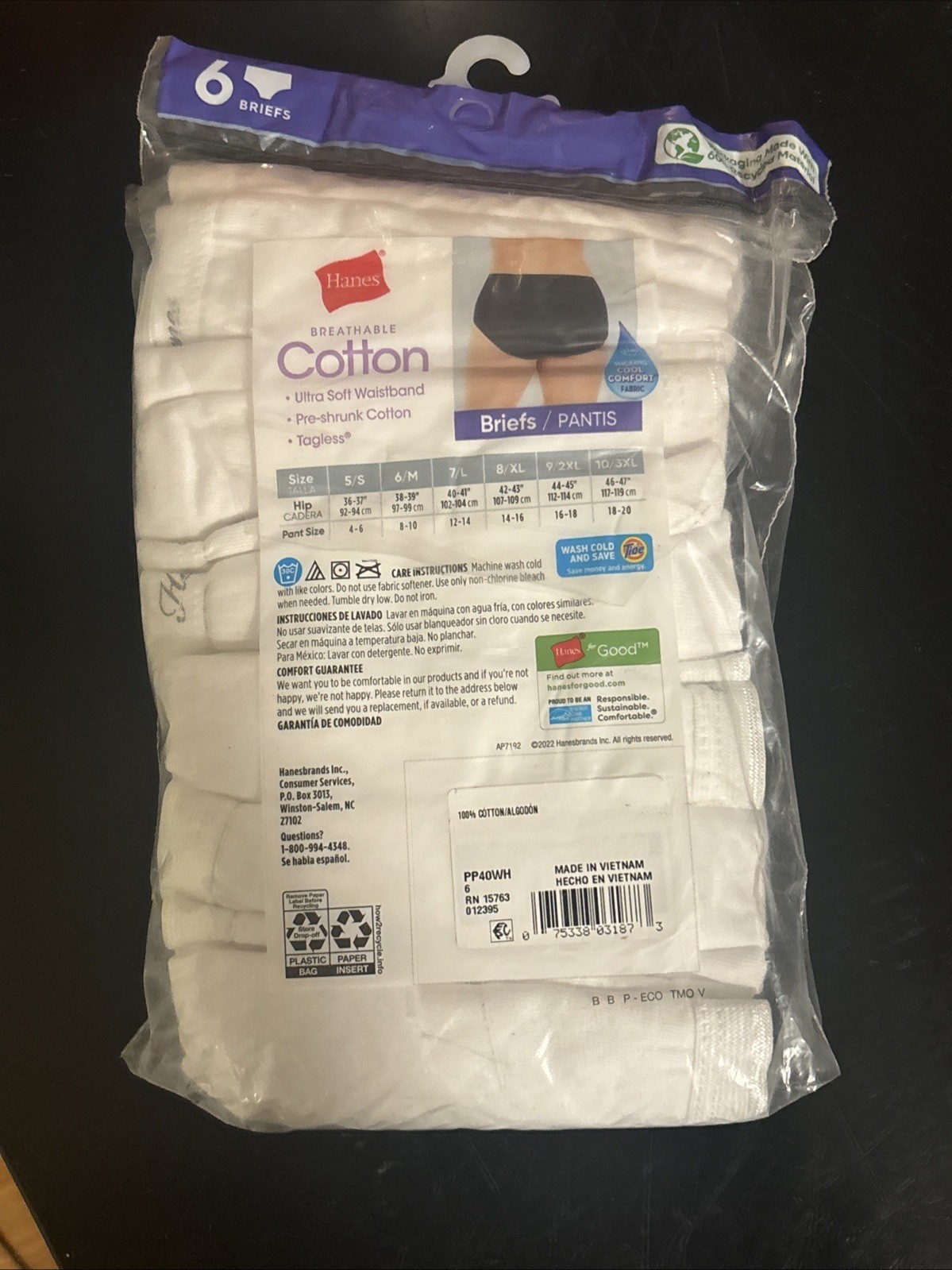 NEW Hanes Women’s Cotton NO RIDE UP BREATHABLE Tagless Briefs 6 Pack SIZE 6/M