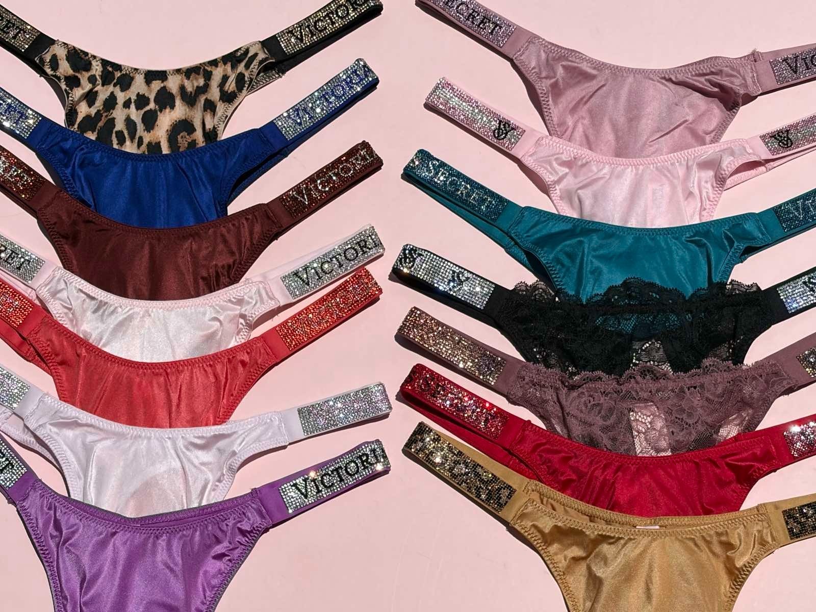 Victoria’s Secret Shine Strap Thong Bling Very Sexy Panty Rhinestone All Sizes