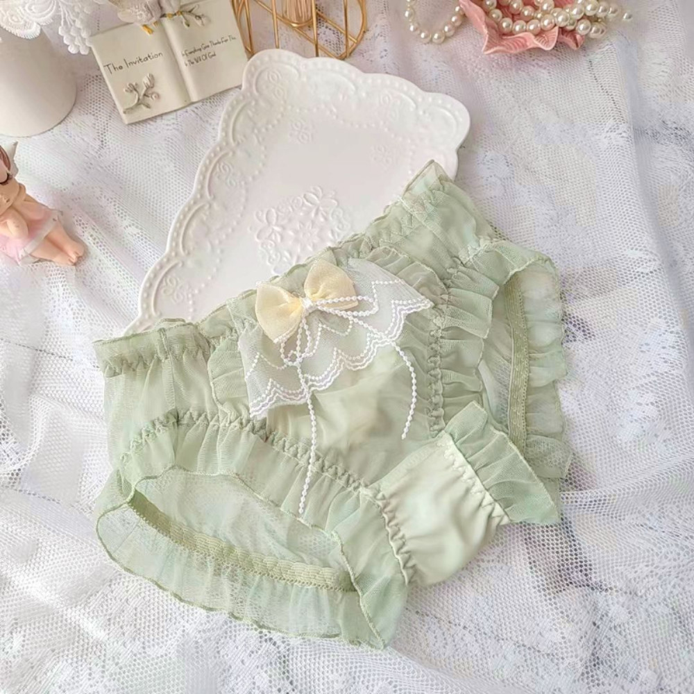 Women Ruffles Underwear Briefs Knickers Sheer Mesh Panties Lolita Girls Cute