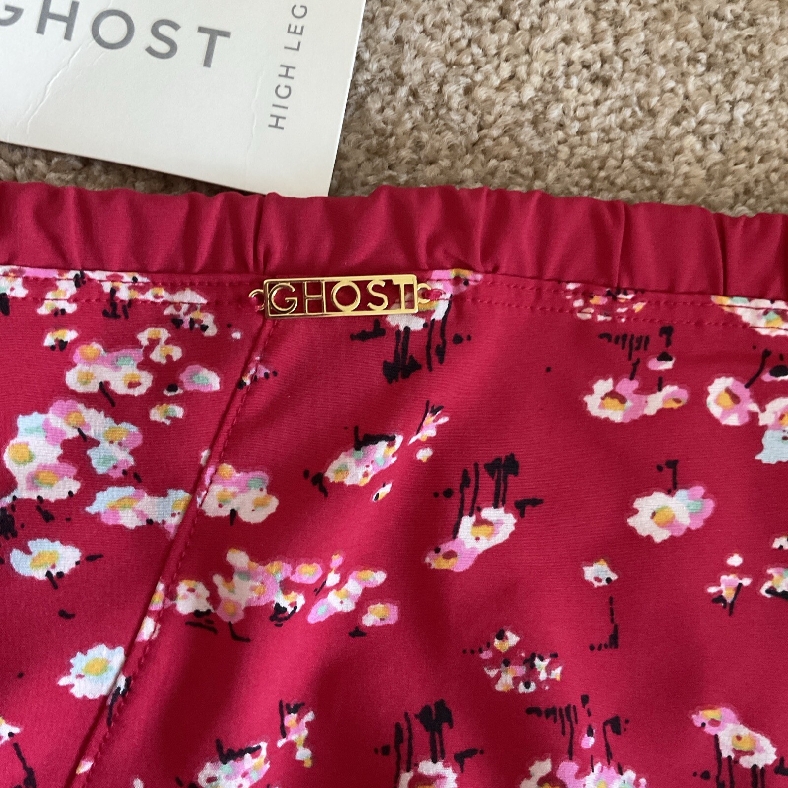 M&S Size 22 X Ghost Pretty High Leg Knickers Dark Red Mix Floral Soft