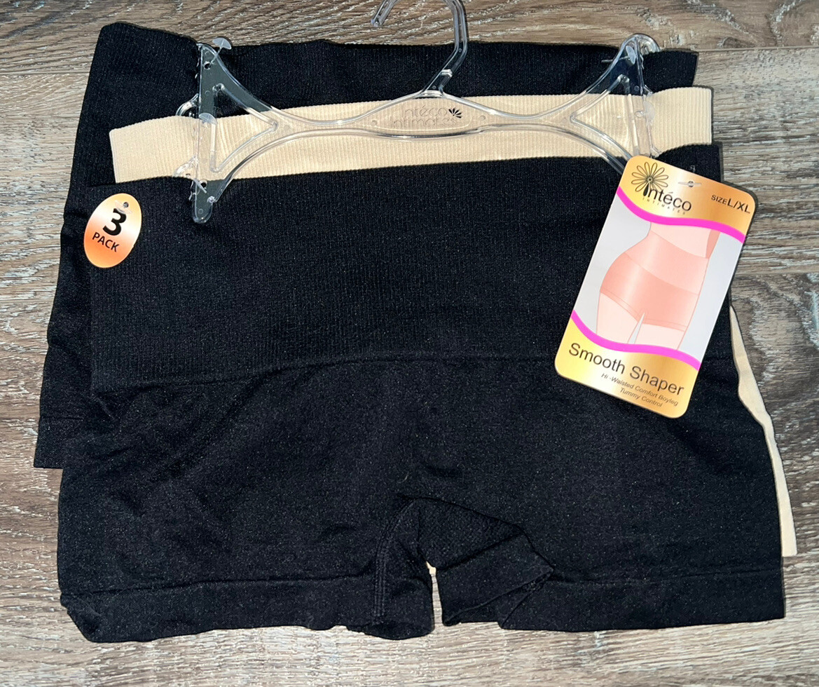 Inteco ~ Womens High Waisted Shaping Boyshort Underwear Panties 3-Pair ~ L/XL
