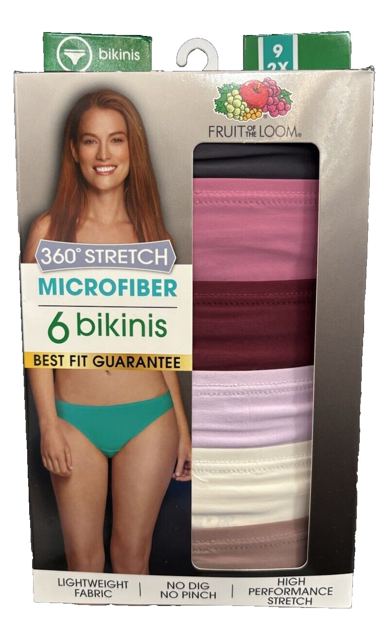 Fruit Of The Loom Womens 360° Stretch Microfiber Bikinis 6 Pk Asst Colors 9 2X