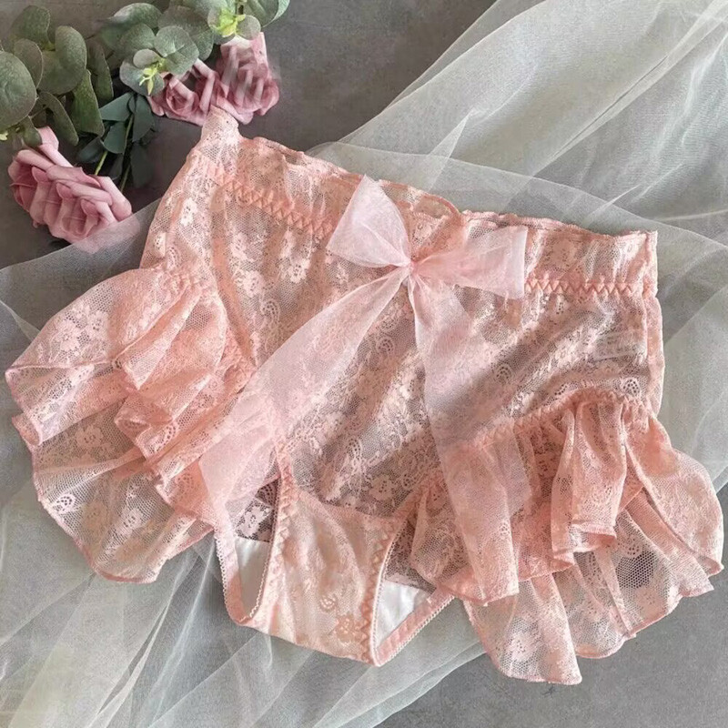 Sweet Womens Lolita Lace Panties Brief Sheer Ruffles Princess Oversize Underpant