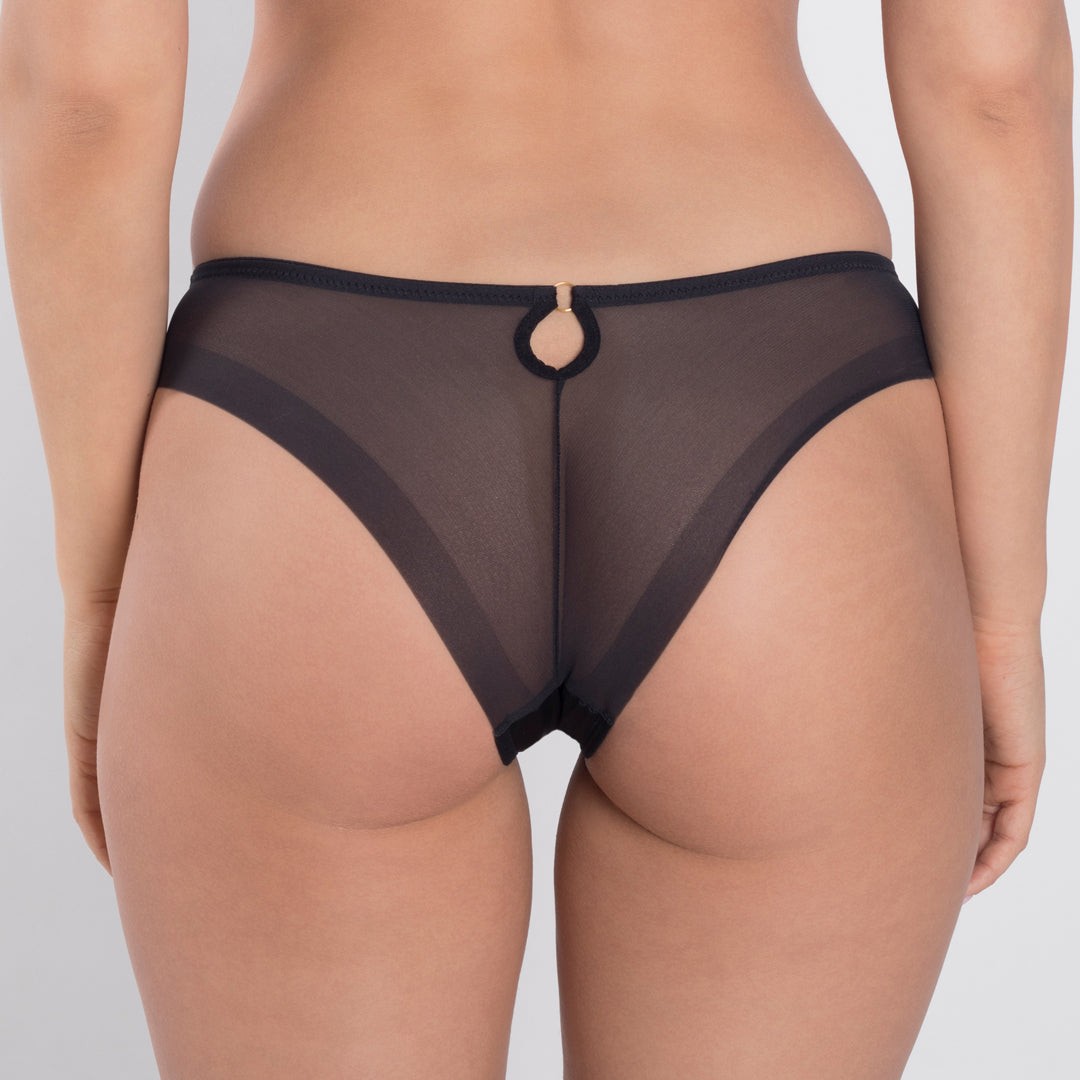 Samanta Perla Sheer Mesh Embroidered Tanga Panty Black Womens Lingerie M300