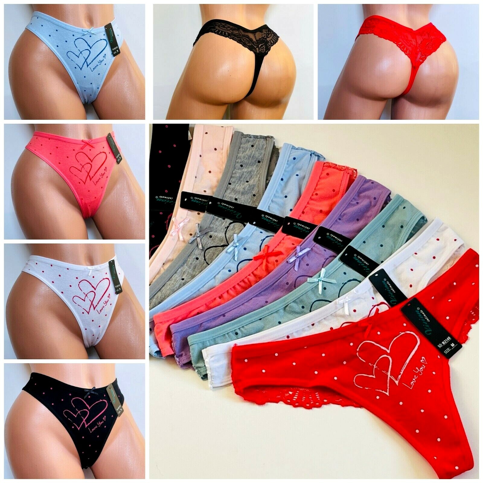 6 or 12 THONGS TANGAS LOVE SEXY Panties Undies 95% COTTON UNDERWEAR 2140 S-XL