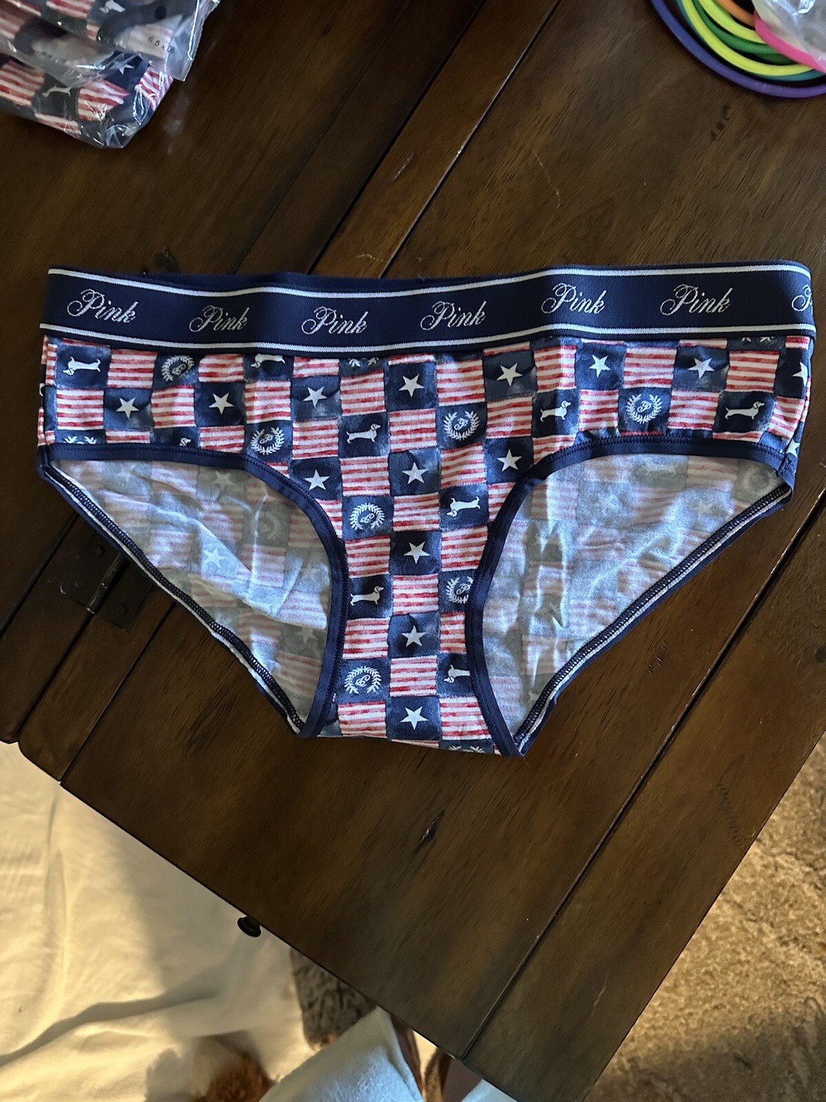 Victoria Secret Bikini Panties Red White Blue Dog Print All Cotton Small