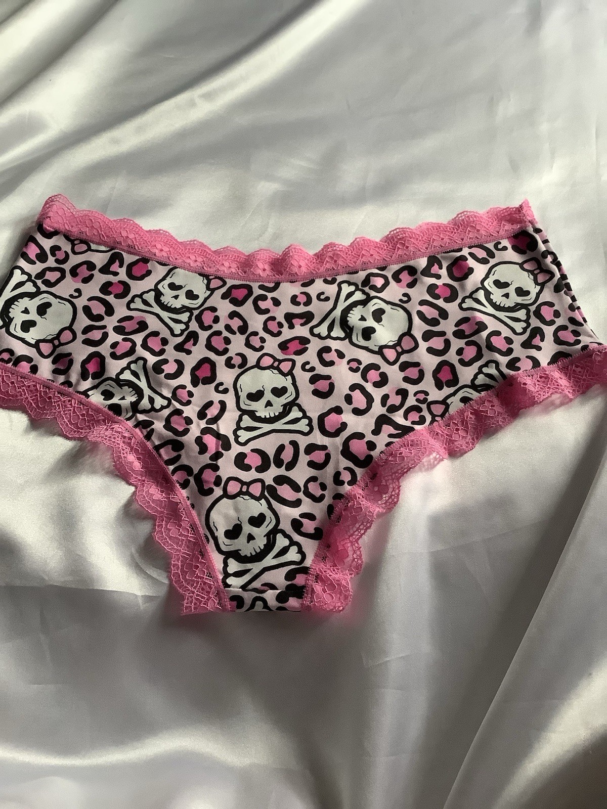 Women’s Teens Goth Punk Skulls Leopard Briefs Panty Pink Black White 3Pcs. XL