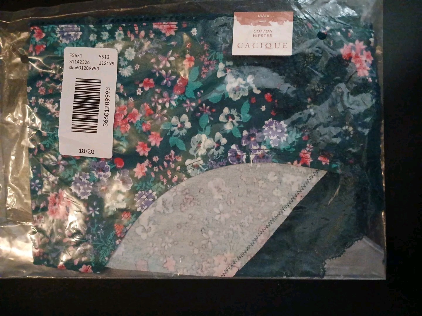 Lane Bryant 18/20 Cotton Hipster Blue Ditsy Floral Panty 1 Pair Lace Trim NEW W
