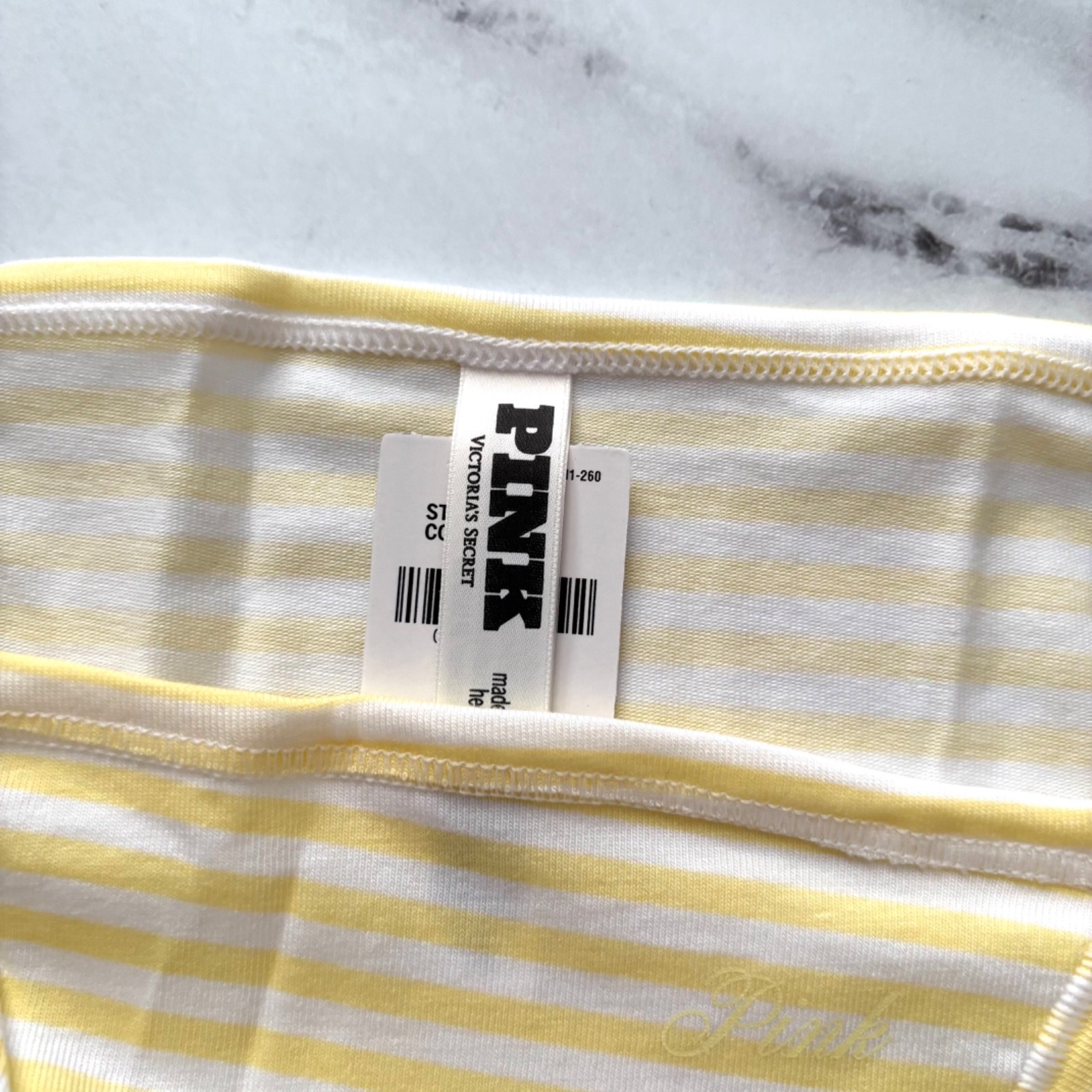 PINK Victoria’s Secret String Bikini Panty Yellow & White Stripe M L XL 2XL