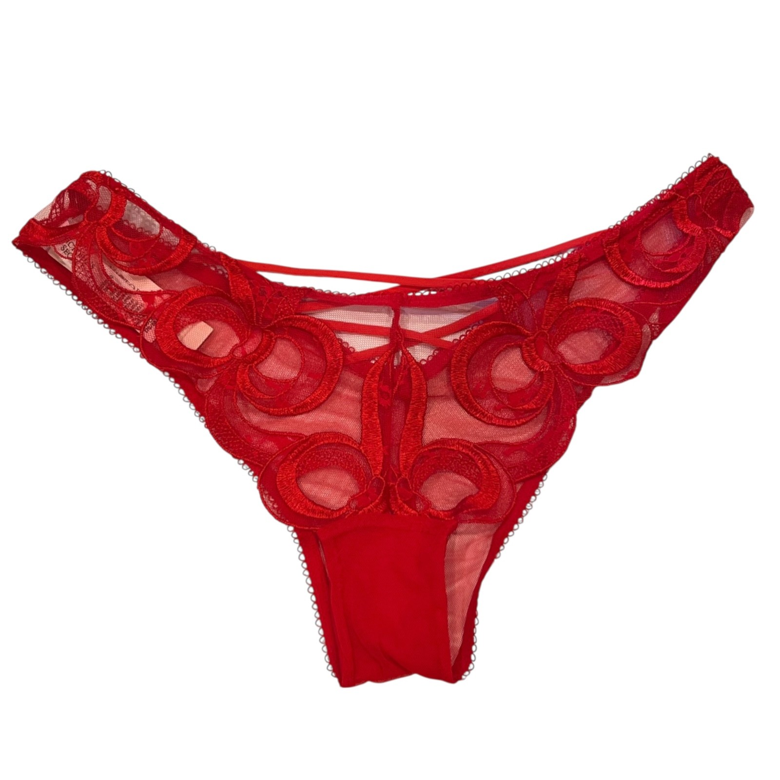 NWT VICTORIA’S SECRET Brazilian Slip Pantie Sz S-M-L Red Lace Mesh