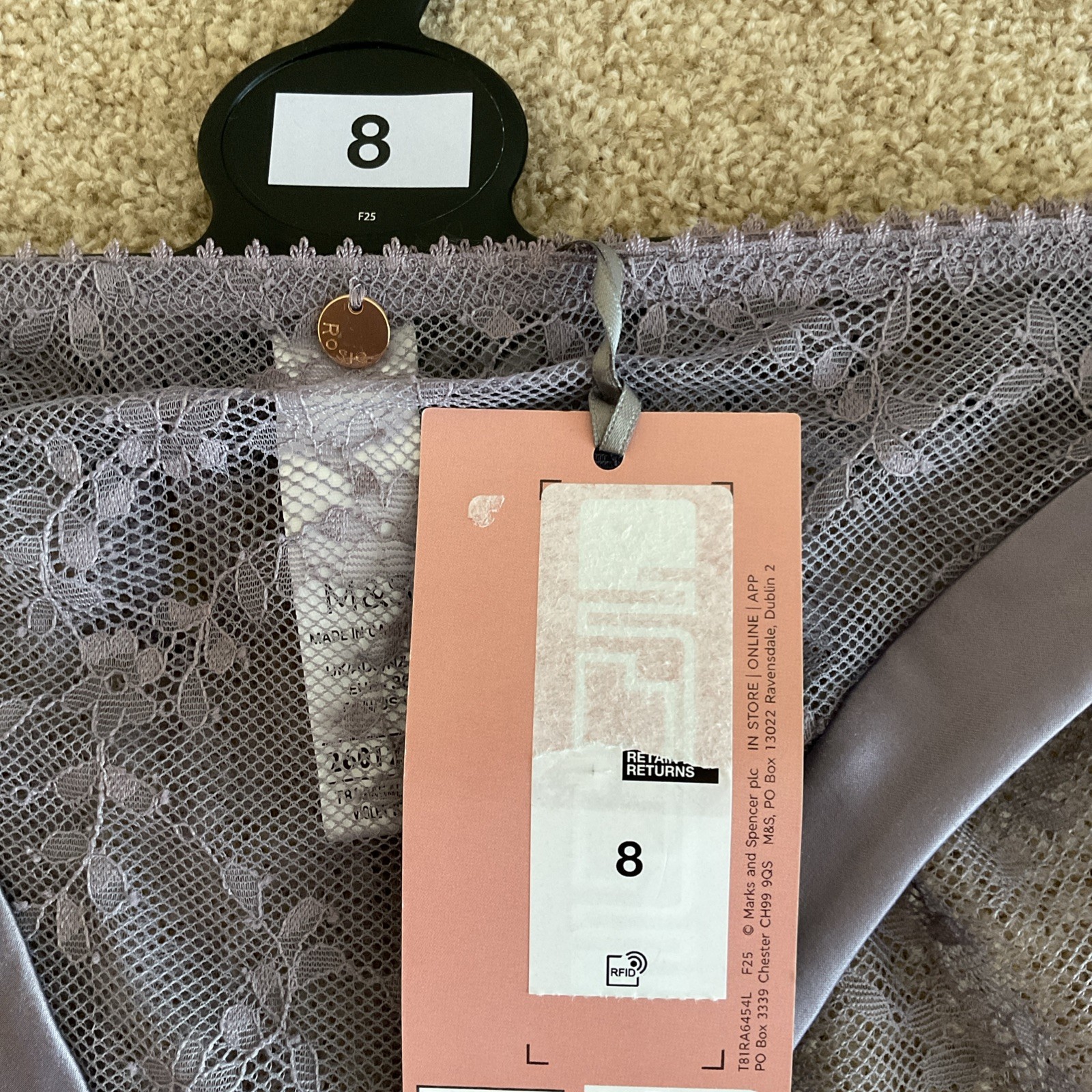 M&S Size 8 Rosie Rosa High Leg Knickers Lace With Touches Of Satin Violet Storm