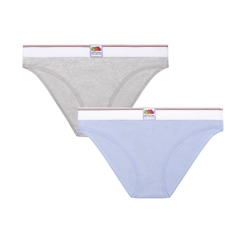 2-Pack FRUIT OF THE LOOM Women’s Size XL Cotton Bikini Mid-Rise • Aqua/Grey