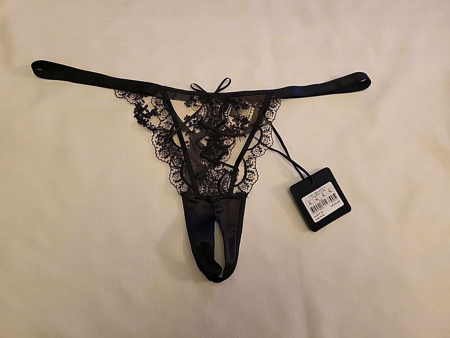 Honey Birdette Charlotta Thong Black Size XL RRP £55.00 Brand New With Tags