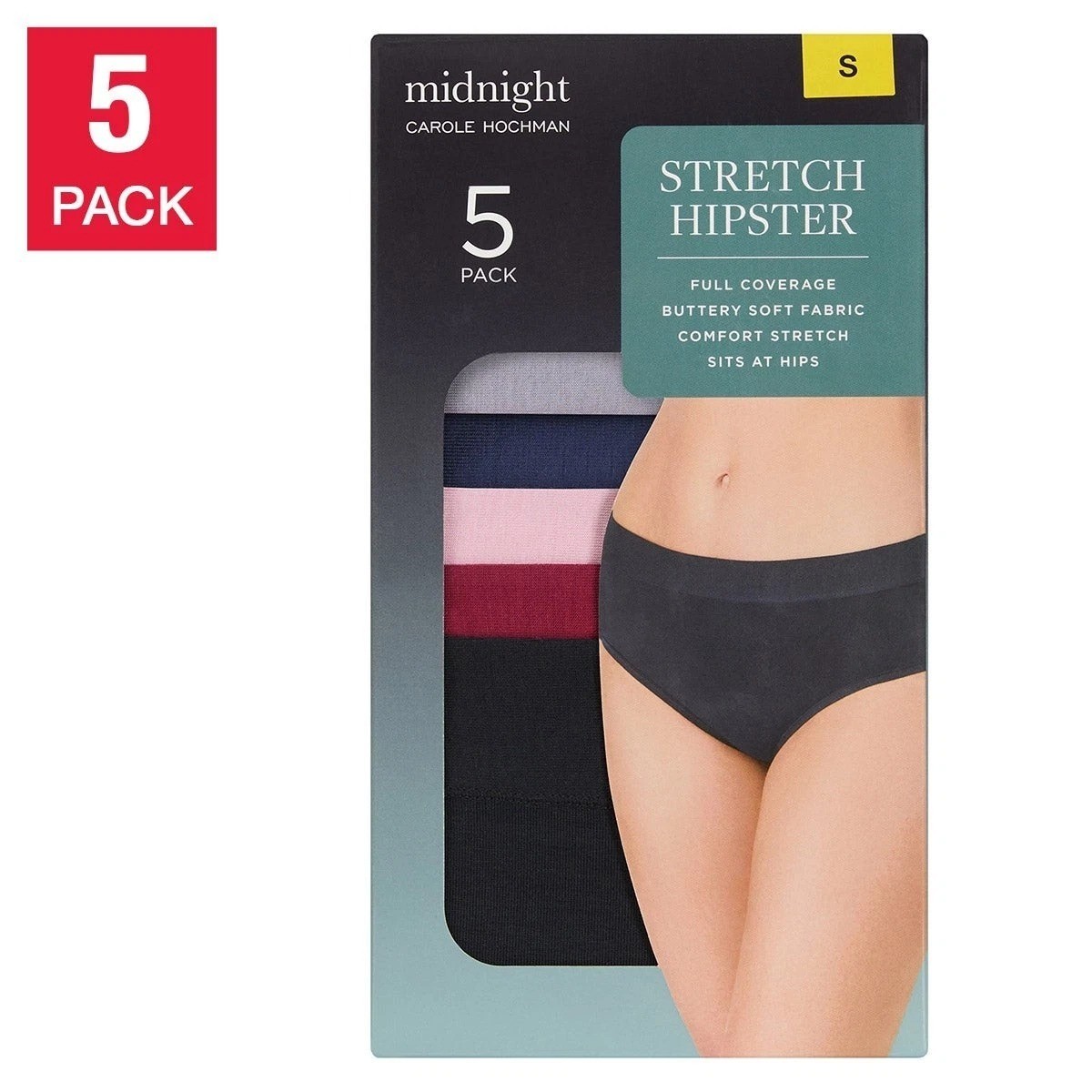 Carole Hochman 5-Pack Stretch Hipster Underwear Full Coverage Buttery Size L