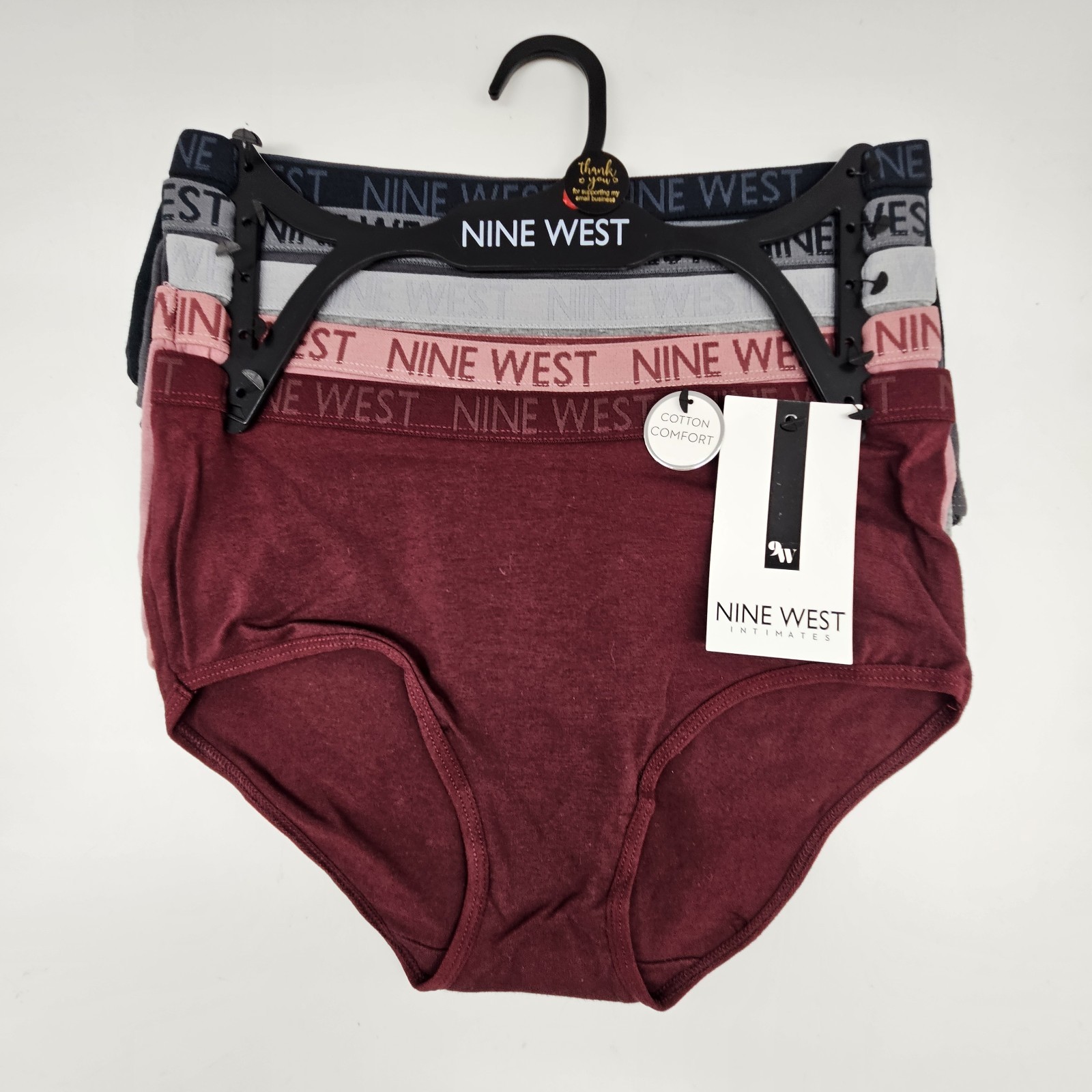 NINE WEST 5 Pack Women’s S M Cotton Logo Panties Black Gray Mauve Maroon