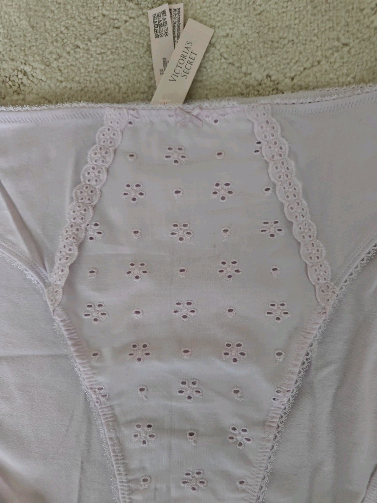 New VS Victorias Secret Cotton High Cut Leg Brief Panty Lavender Eyelet Lace M
