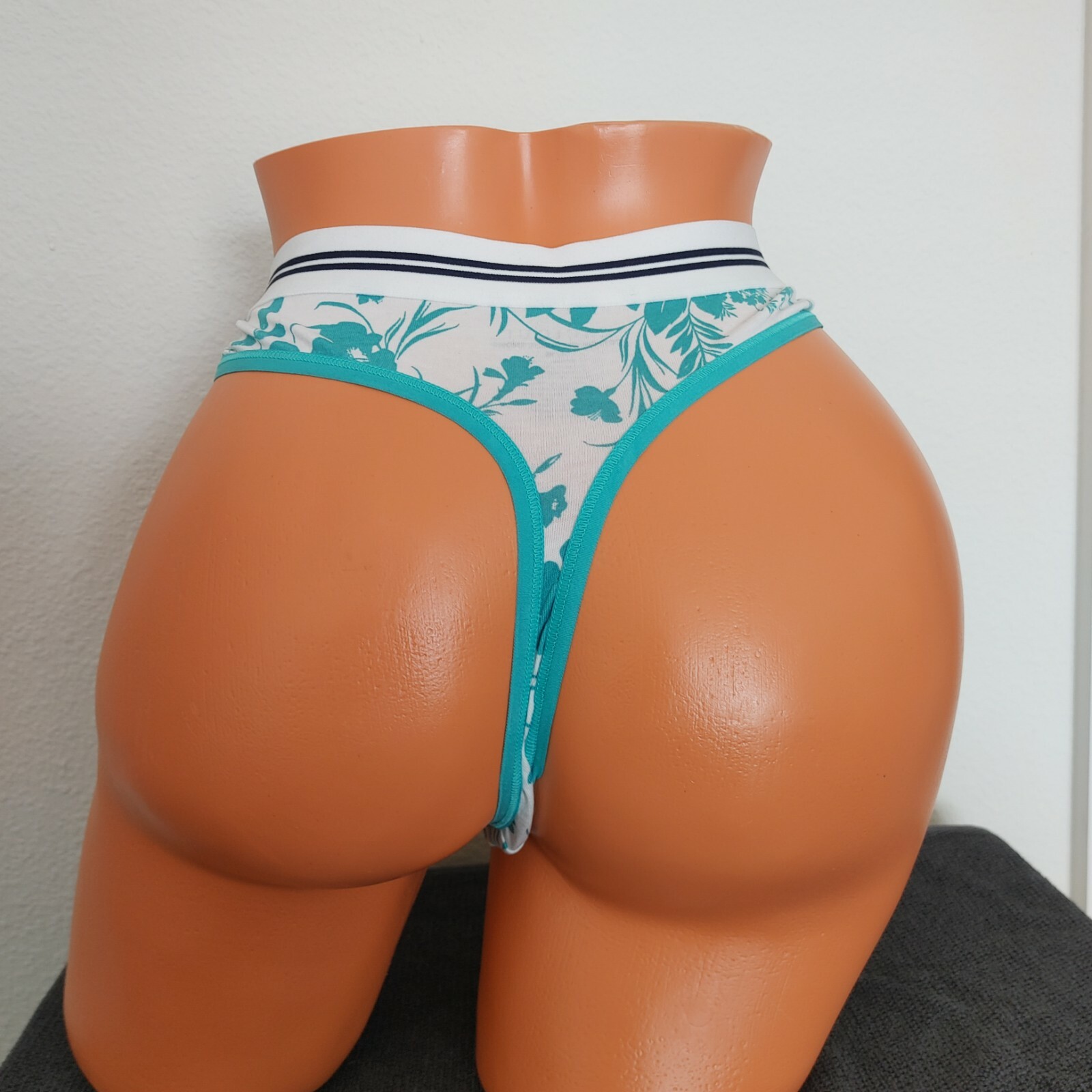 NWT LANE BRYANT CACIQUE PLUS 14/16 COTTON THONG PANTY TEAL BLUE FLORAL TROPICAL